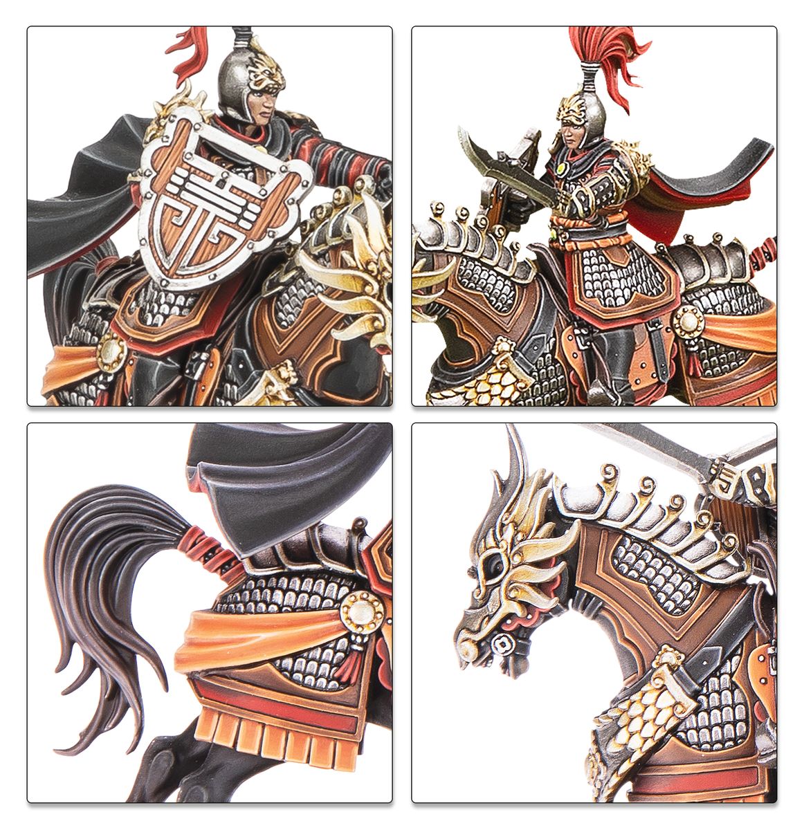 Close-ups of a Grand Cathay mounted character and armoured horse