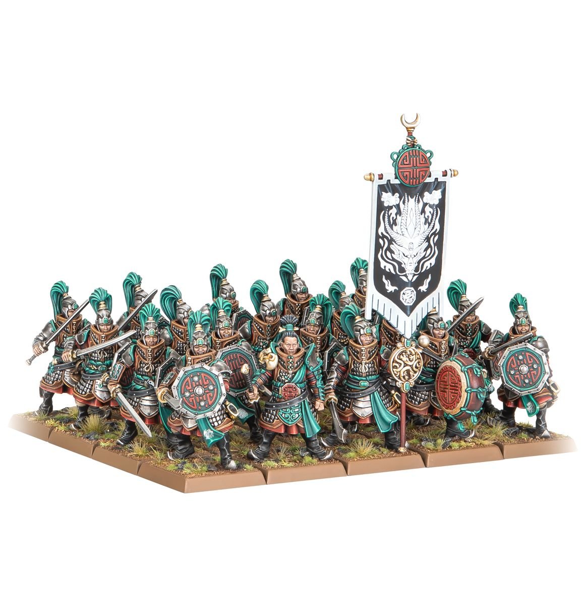 Grand Cathay infantry regiment in jade armour with a dragon banner