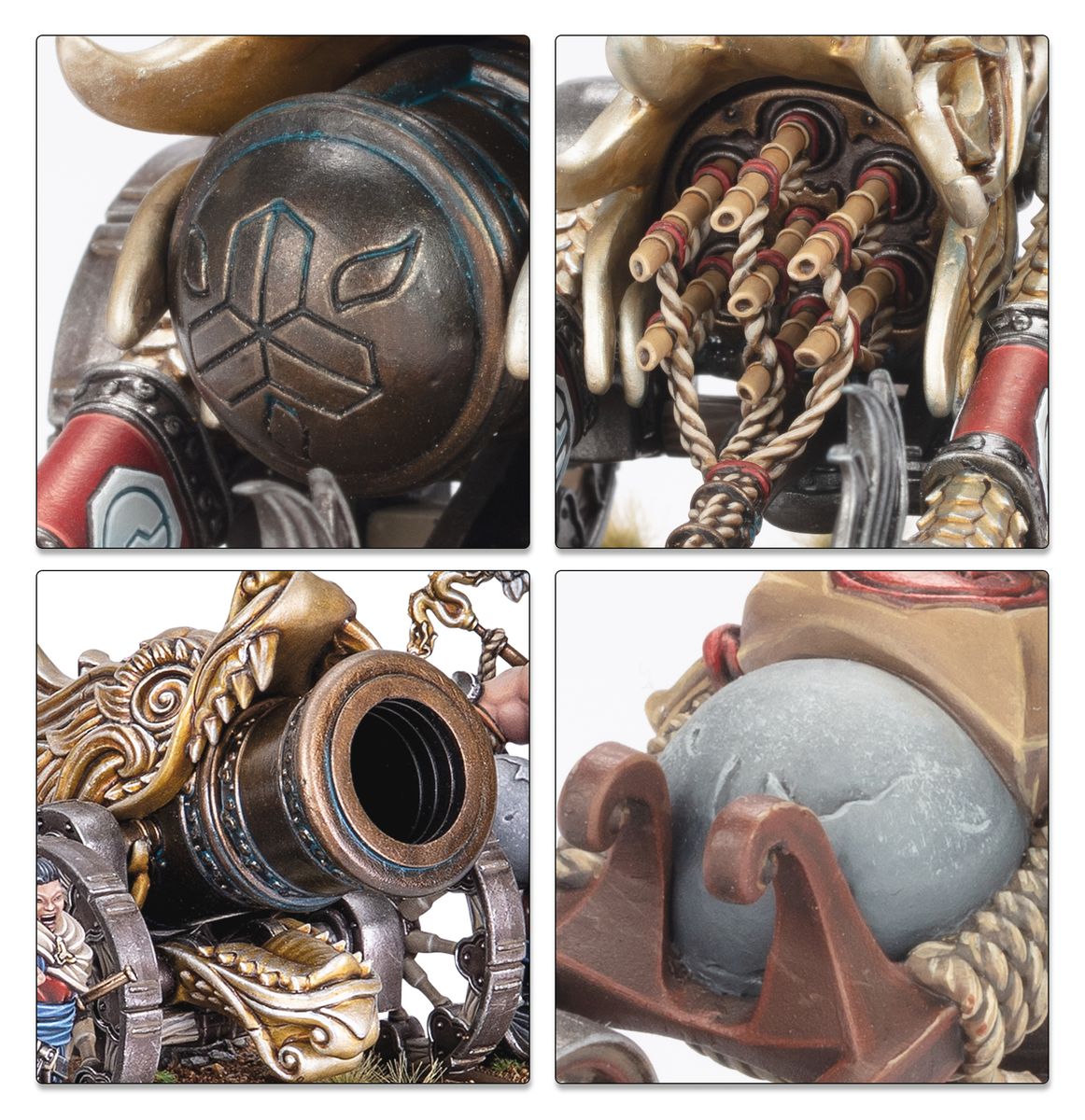 Close-ups of the Grand Cathay cannon barrel, rockets and ammunition