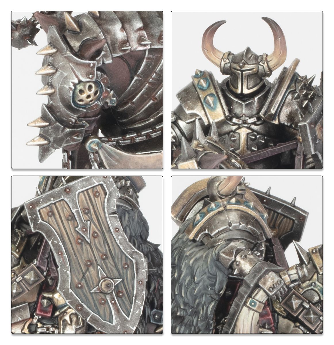 Close-ups of Chaos knight armour, horned helm and shield