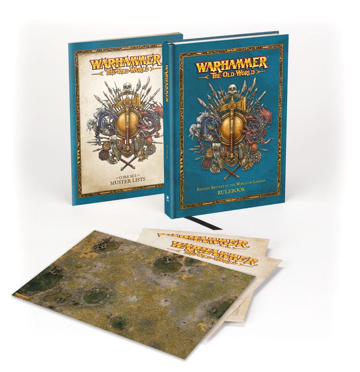 Old World Core Set rulebook, Muster Lists book and playmat