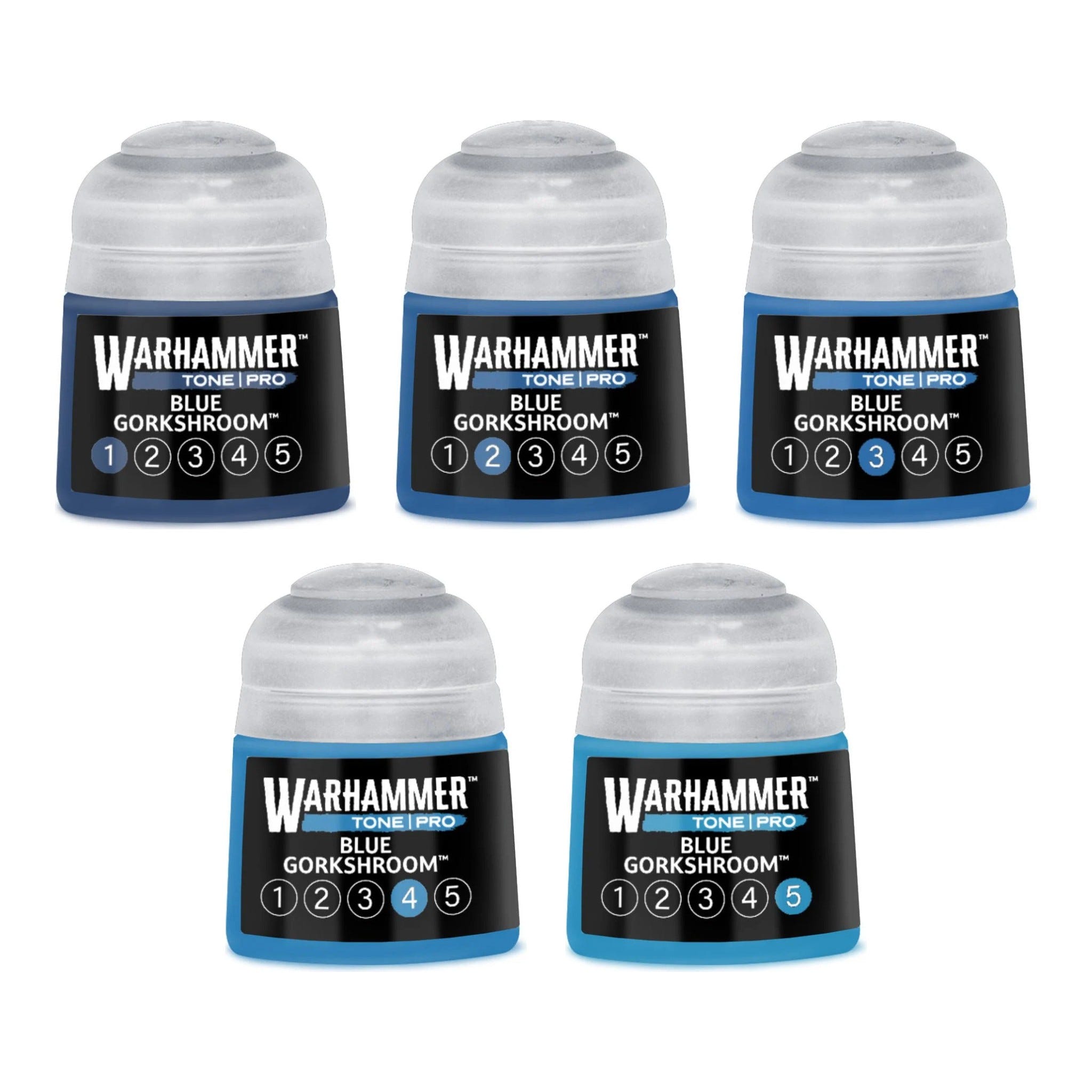 Warhammer Tone Pro Blue Gorkshroom bundle - all five tones, 1 to 5, 12ml paint pots