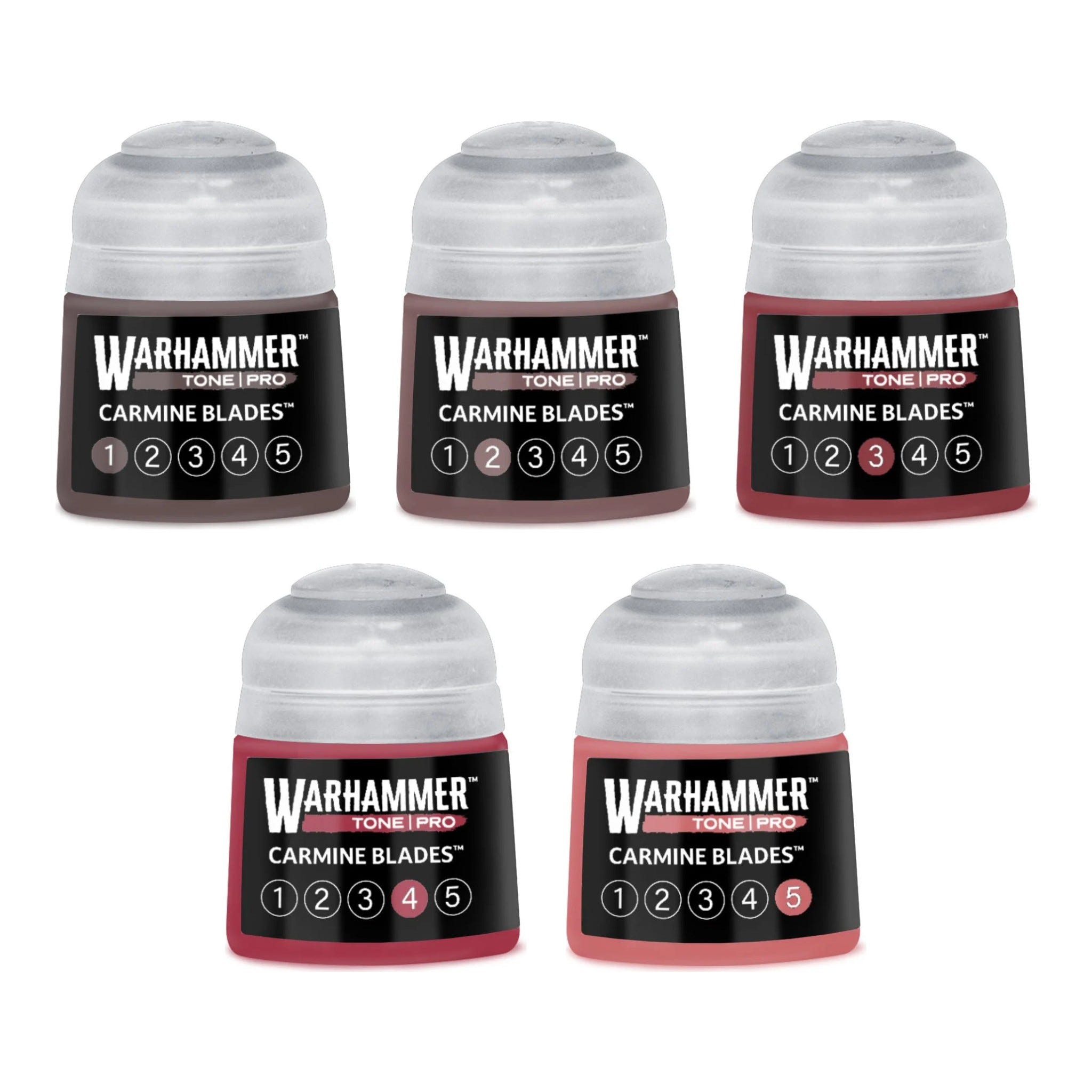 Warhammer Tone Pro Carmine Blades bundle - all five tones, 1 to 5, 12ml paint pots