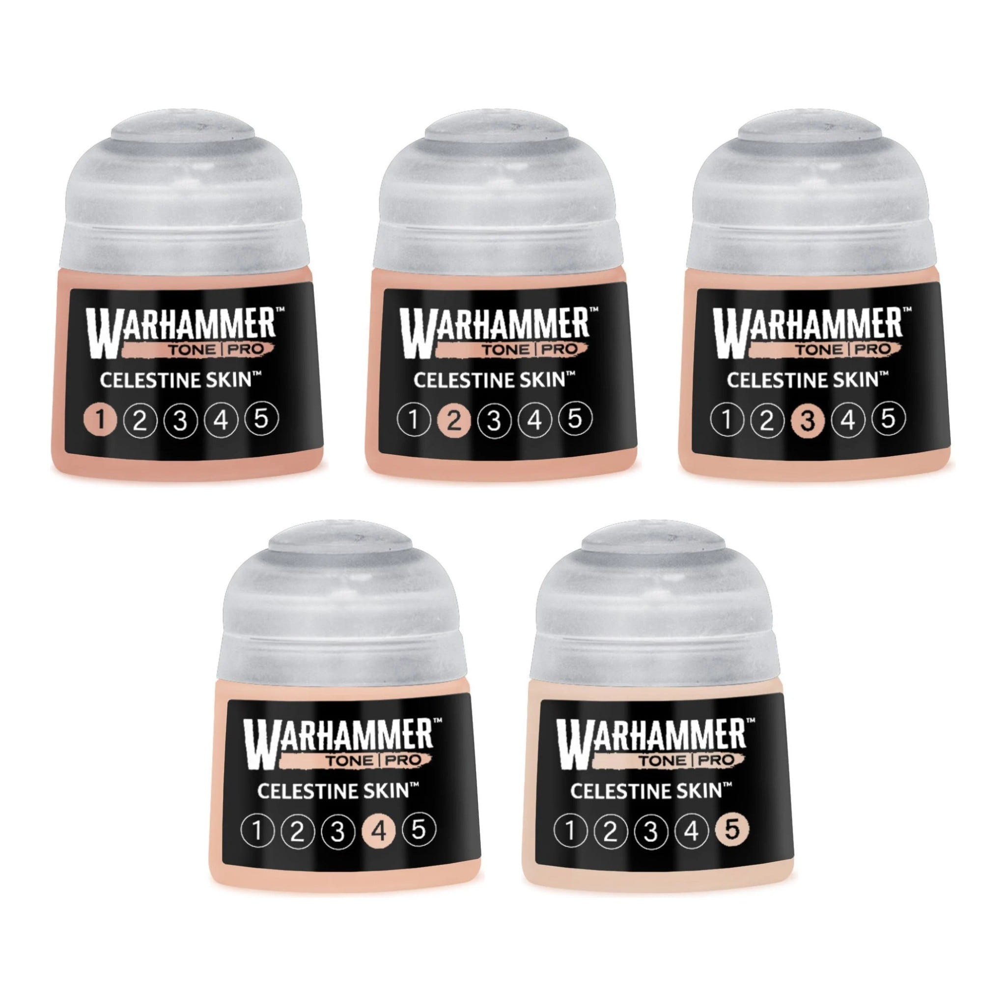 Warhammer Tone Pro Celestine Skin bundle - all five tones, 1 to 5, 12ml paint pots