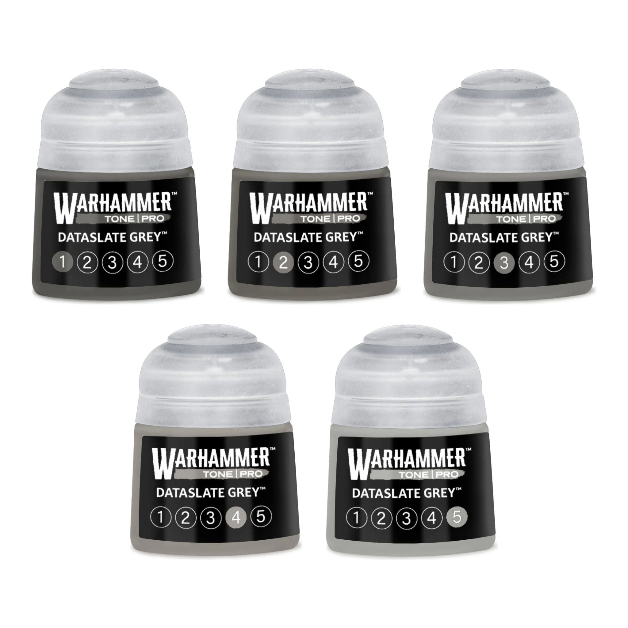 Warhammer Tone Pro Dataslate Grey bundle - all five tones, 1 to 5, 12ml paint pots