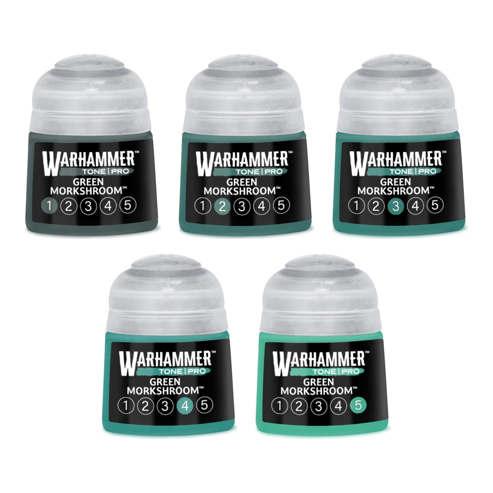 Warhammer Tone Pro Green Morkshroom bundle - all five tones, 1 to 5, 12ml paint pots