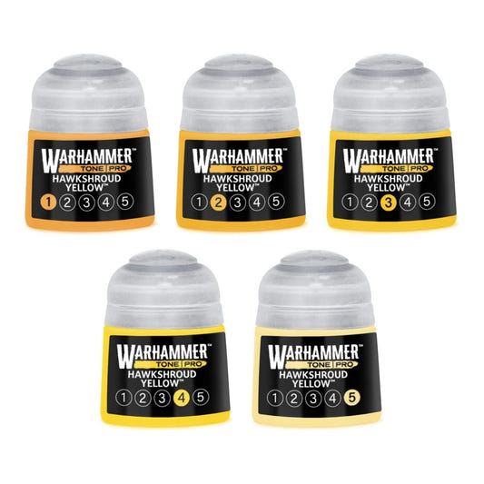 Warhammer Tone Pro Hawkshroud Yellow bundle - all five tones, 1 to 5, 12ml paint pots