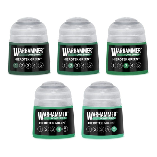 Warhammer Tone Pro Hierotek Green bundle - all five tones, 1 to 5, 12ml paint pots