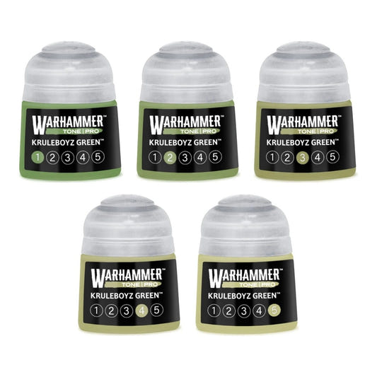 Warhammer Tone Pro Kruleboyz Green bundle - all five tones, 1 to 5, 12ml paint pots