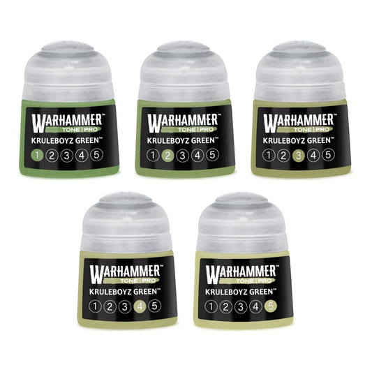 Warhammer Tone Pro Kruleboyz Green bundle - all five tones, 1 to 5, 12ml paint pots