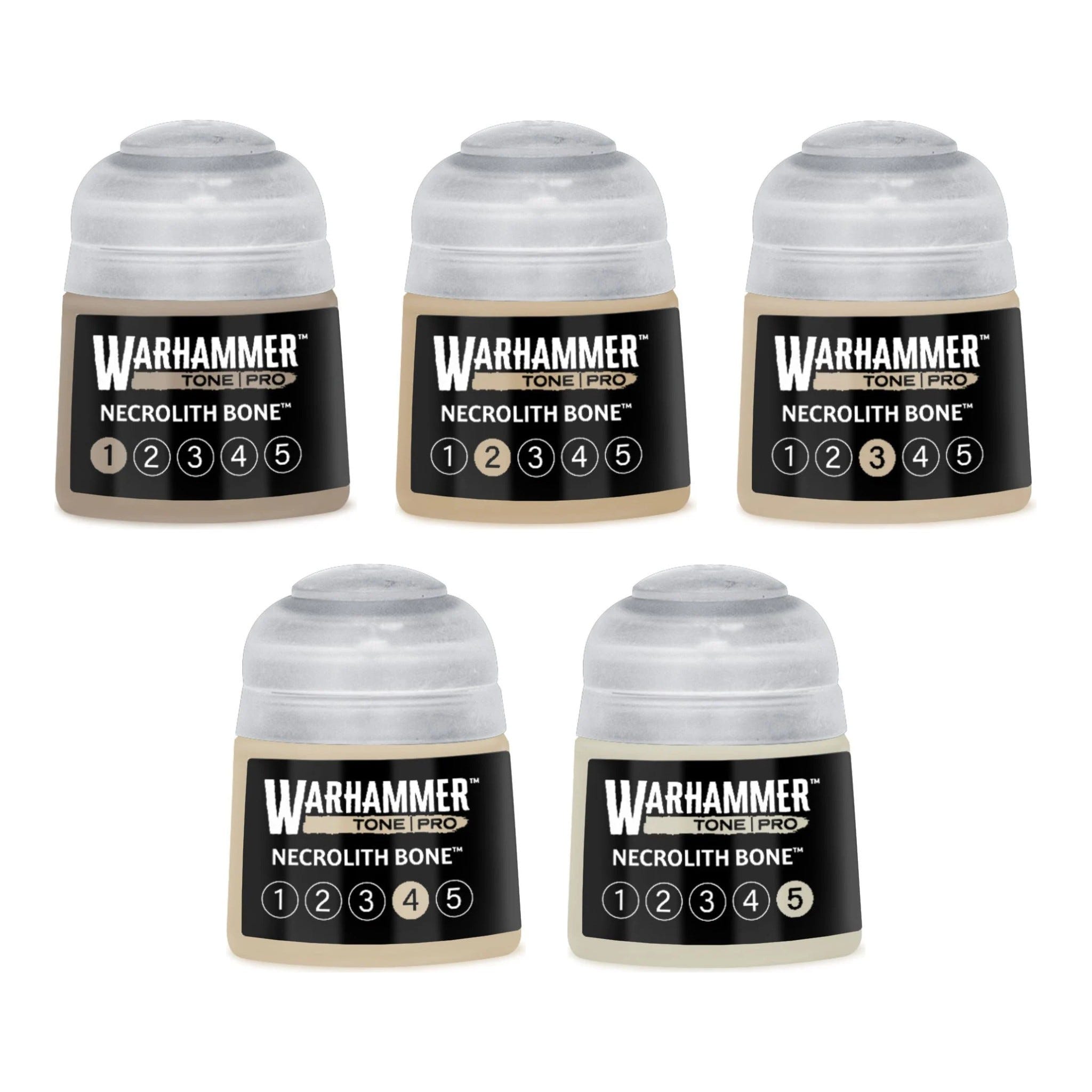 Warhammer Tone Pro Necrolith Bone bundle - all five tones, 1 to 5, 12ml paint pots