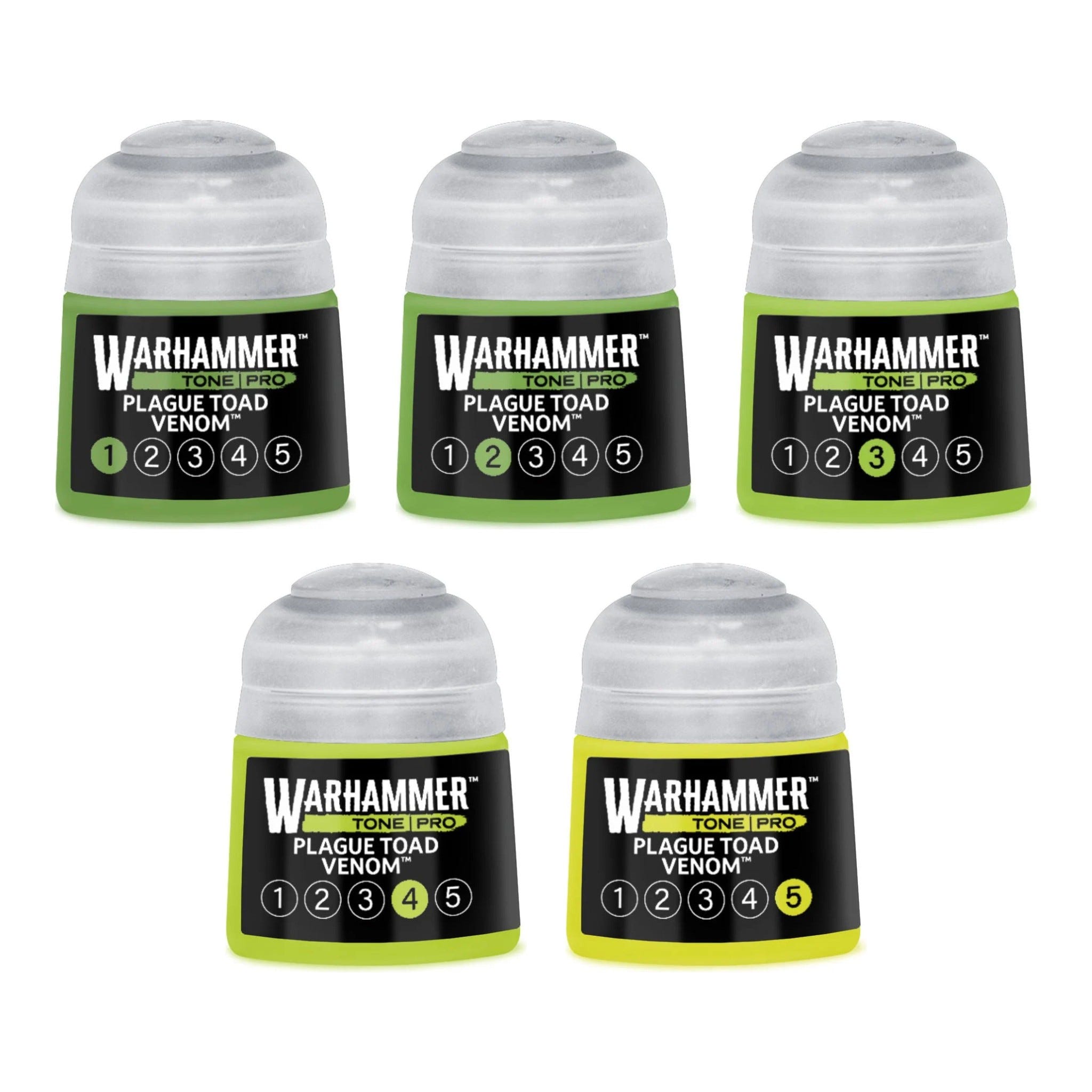 Warhammer Tone Pro Plague Toad Venom bundle - all five tones, 1 to 5, 12ml paint pots