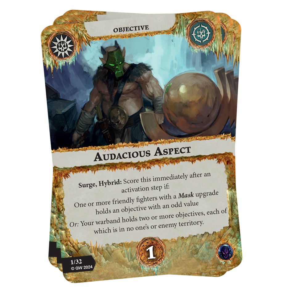 Malevolent Masks Rivals Deck card, the Audacious Aspect objective with a masked fighter