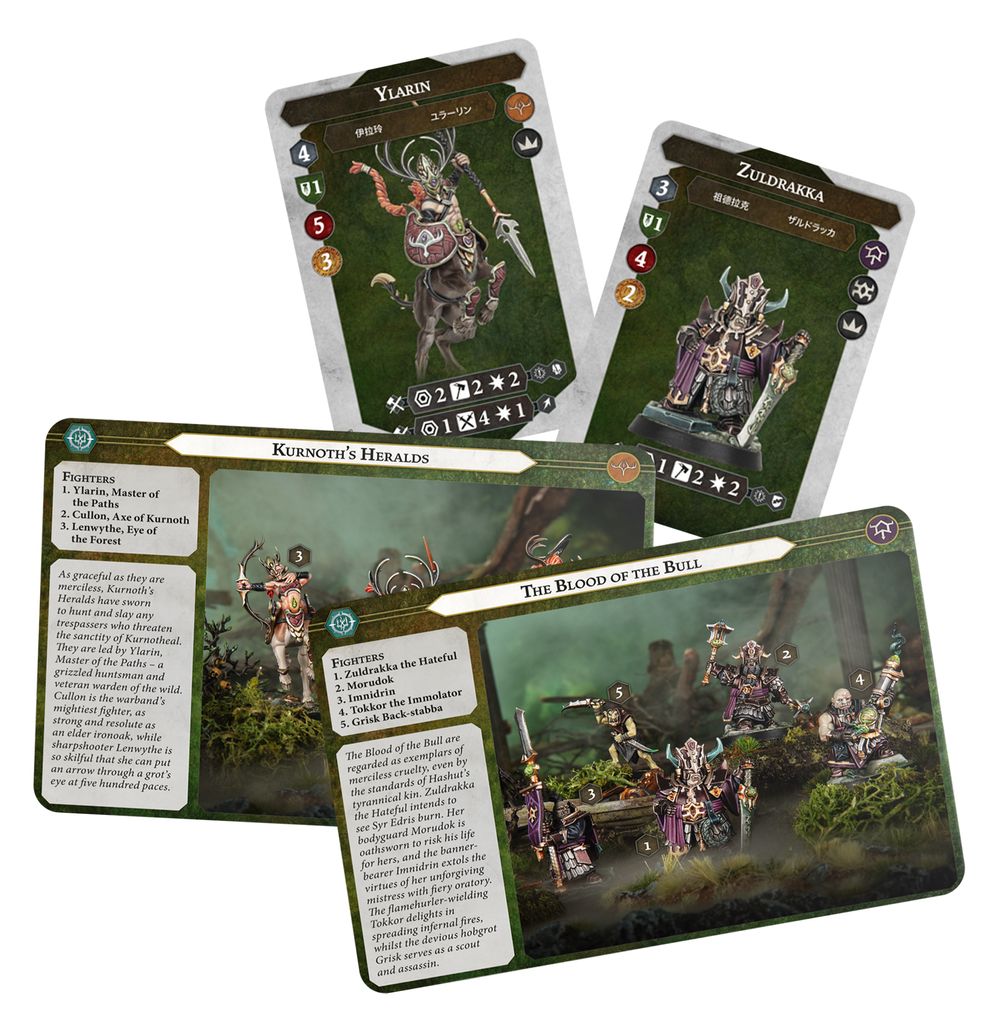 Spitewood fighter and warscroll cards for Kurnoth's Heralds and Blood of the Bull