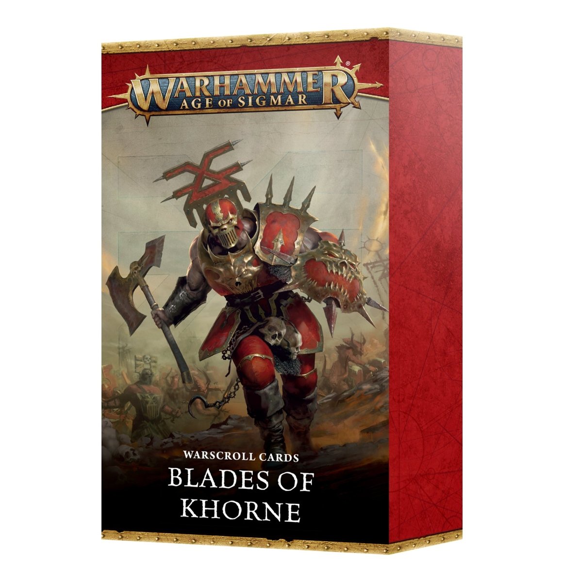 Warhammer Age of Sigmar Blades of Khorne warscroll cards box front with a Khorne warrior artwork