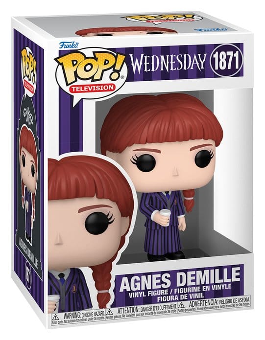 Wednesday Funko POP! Television 1871 Agnes DeMille vinyl figure shown in its window display box