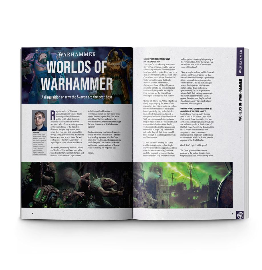 White Dwarf 507 opened at the Worlds of Warhammer feature spread