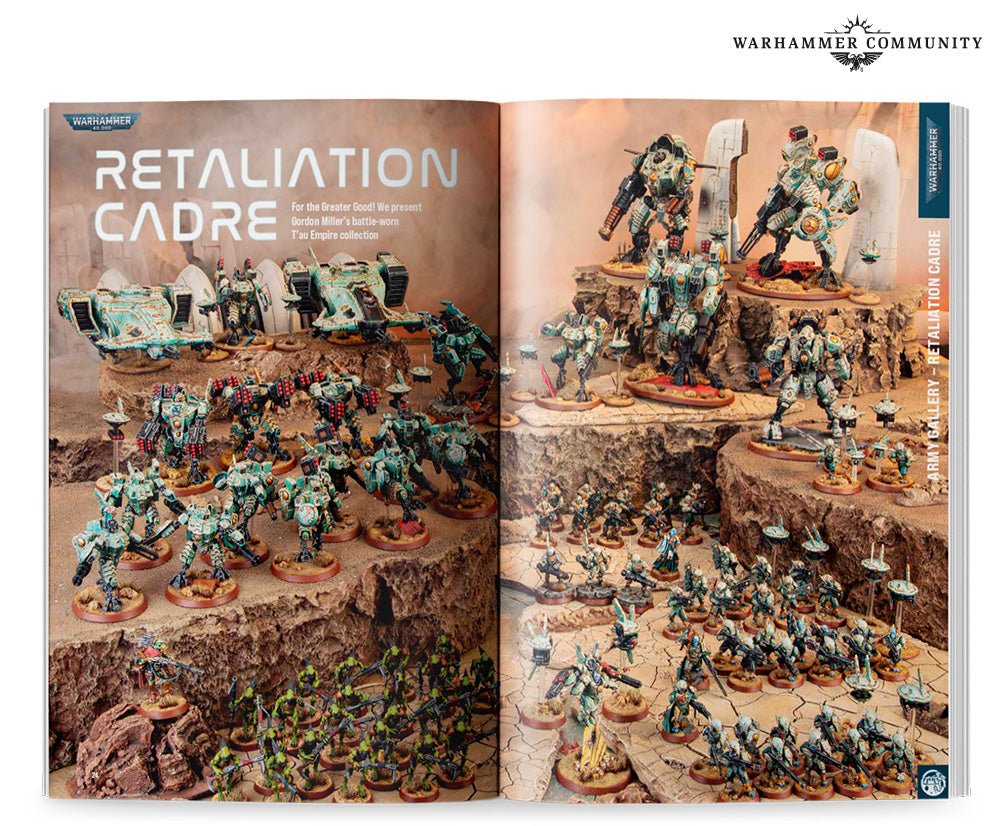 White Dwarf 517 open at the Retaliation Cadre army gallery of a painted T'au Empire collection