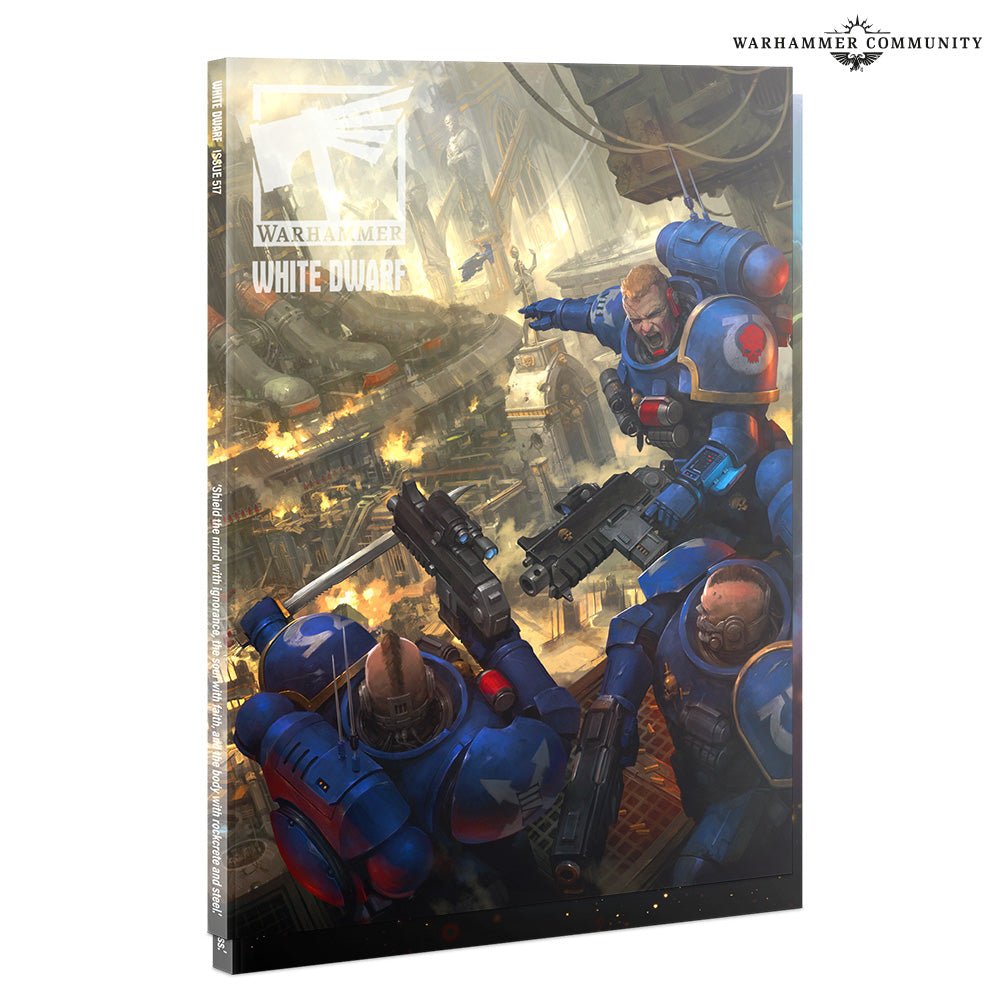 White Dwarf 517 text-free cover edition showing the blue-armoured Space Marine battle artwork