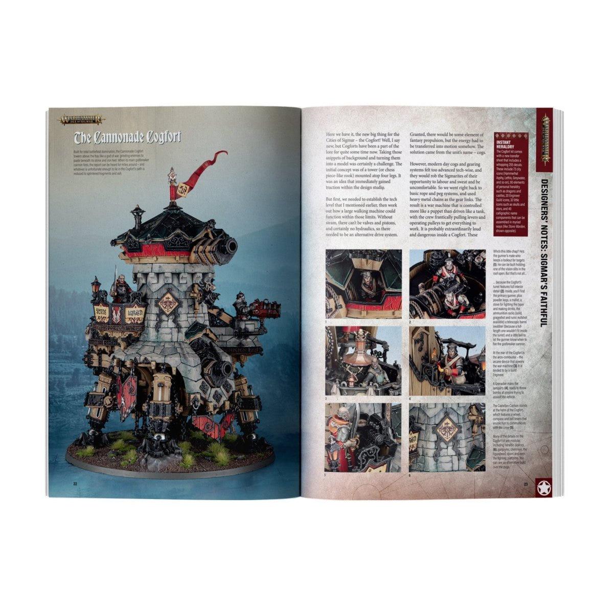 White Dwarf 525 inside spread: painted Cities of Sigmar war machine showcase