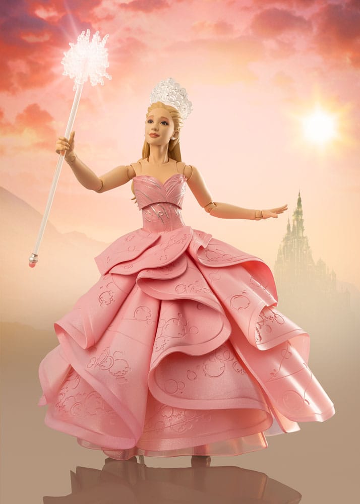 Wicked S.H.Figuarts Glinda figure by Bandai Tamashii Nations in pink gown with wand and crown