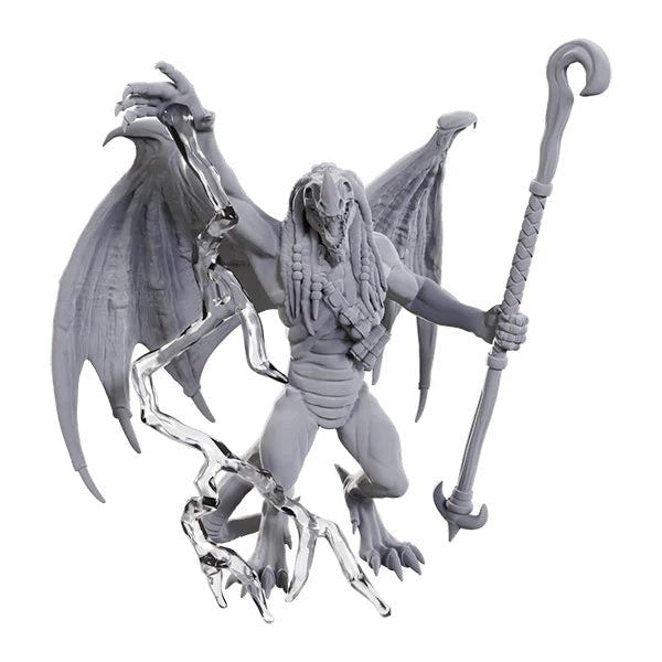 WizKids Nolzur's Marvelous Miniatures Blue Abishai, an unpainted winged devil with a staff