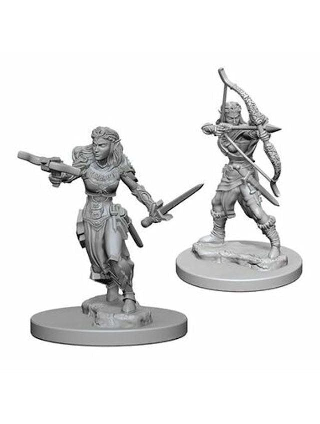 WizKids Nolzur's Marvelous Miniatures Elf Female Ranger, two unpainted figures with sword and bow