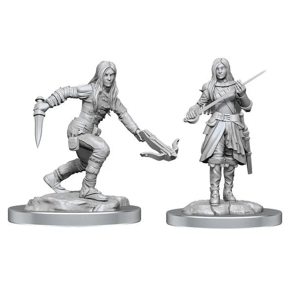 WizKids D&D Nolzur's Marvelous Miniatures Female Half-Elf Rogue, two unpainted figures with crossbow and blade