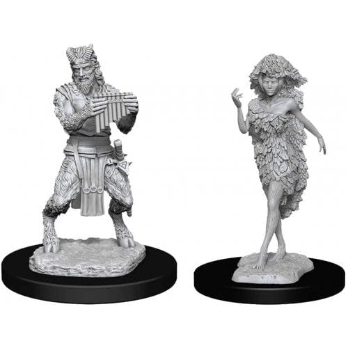 Unpainted WizKids D&D Nolzur's Satyr with pan pipes and Dryad miniatures