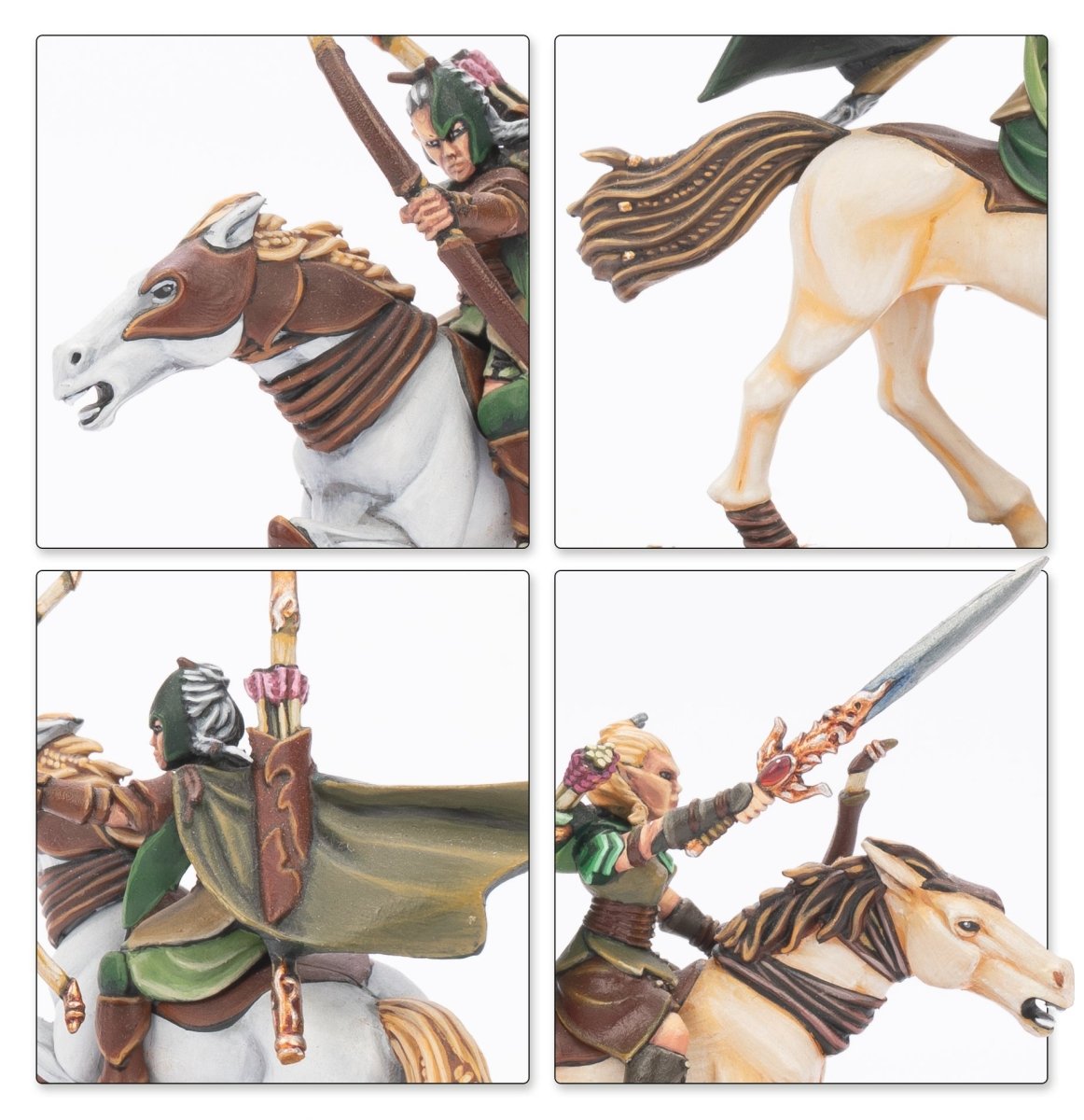 Wood Elf Realms close-ups of mounted archers, their horses, bows and spear