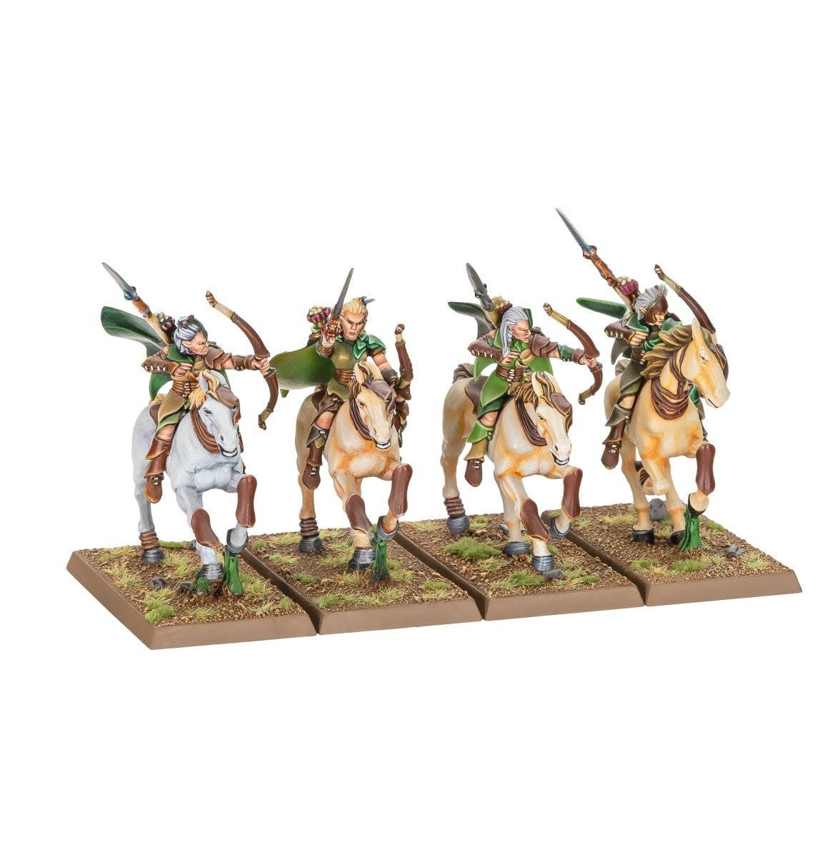 Wood Elf Realms painted mounted archers on white and palomino horses
