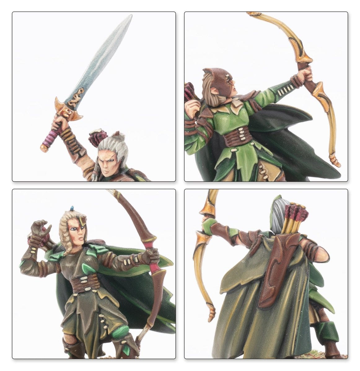 Wood Elf Realms close-ups of archers with longbows, quivers and a sword