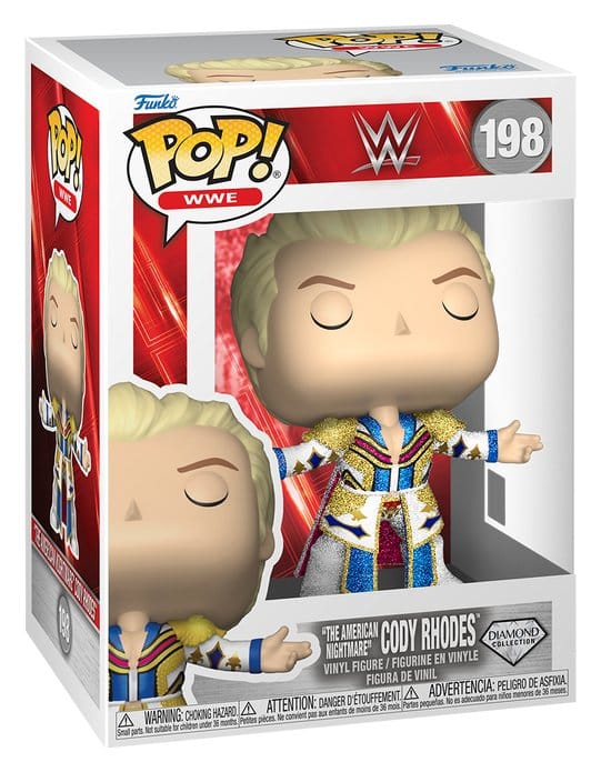 Cody Rhodes Funko POP! WWE vinyl figure in its red window box, number 198