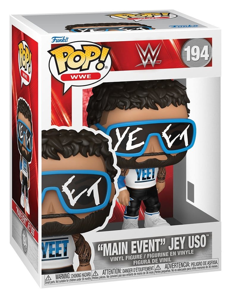 "Main Event" Jey Uso Funko POP! WWE vinyl figure in its red window box, number 194