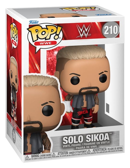 Solo Sikoa Funko POP! WWE vinyl figure in its red window box, number 210