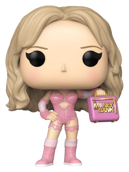 Funko POP! WWE Tiffany Stratton vinyl figure in pink outfit holding the Money in the Bank case