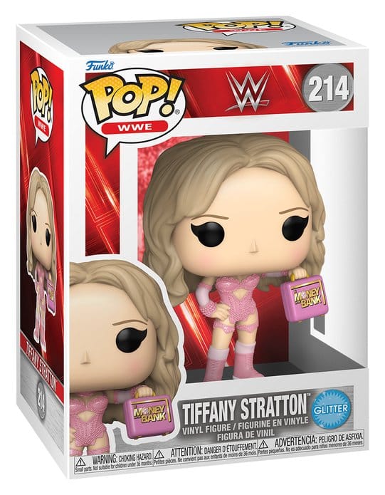 WWE Funko POP! 214 Tiffany Stratton glitter vinyl figure shown in its window display box