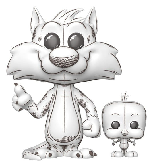 Funko Pop! & Buddy Looney Tunes Sylvester and Tweety figures in white sketch-style finish