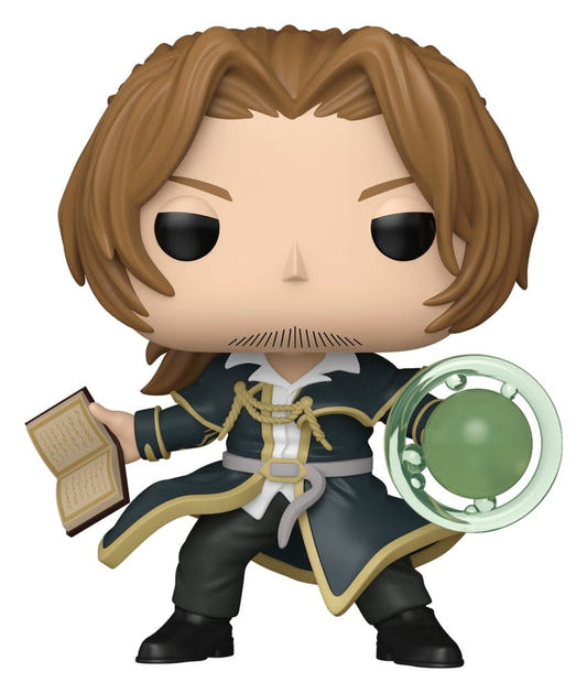 Funko POP! Sein from Frieren holding a book and casting a green spell, front view