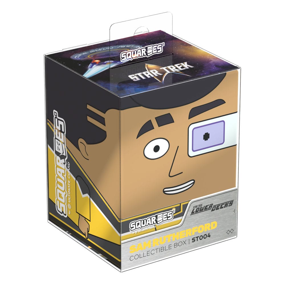 Squaroes Star Trek: Lower Decks Sam Rutherford ST004 card box, in clear retail packaging, front view with name label