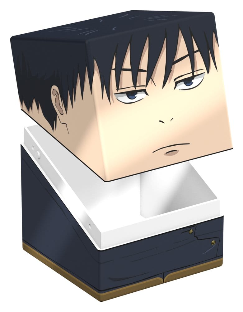 Squaroes Jujutsu Kaisen Megumi Fushiguro deck box, lid tilted open showing the empty white interior