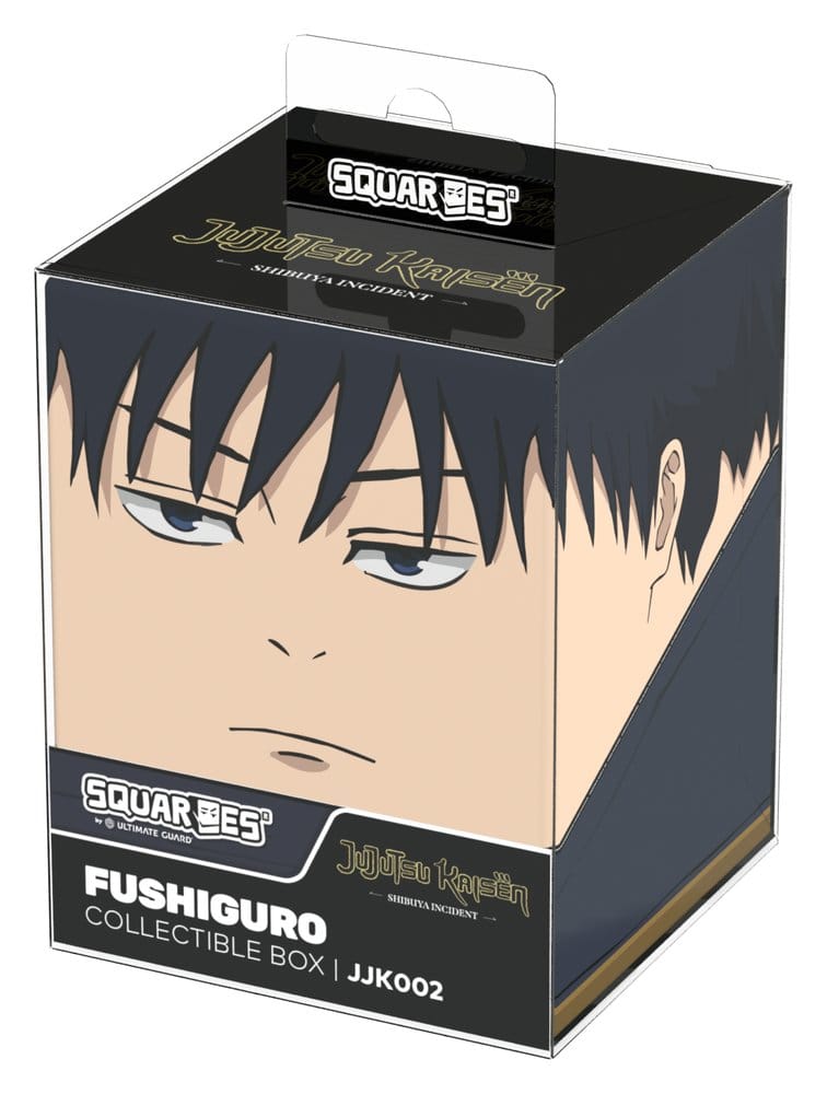 Squaroes Jujutsu Kaisen Megumi Fushiguro deck box, in clear retail packaging, straight-on front view
