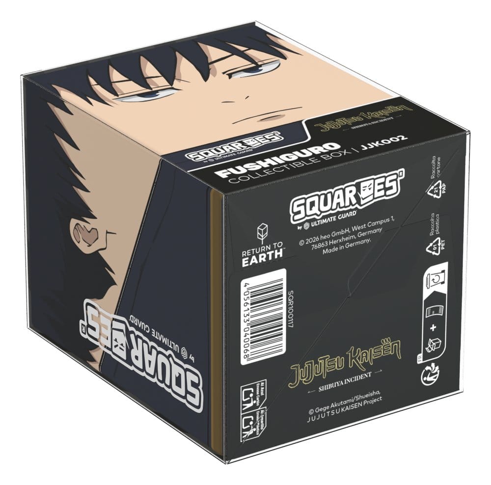 Squaroes Jujutsu Kaisen Megumi Fushiguro deck box, in retail packaging lying on its side, base label and barcode
