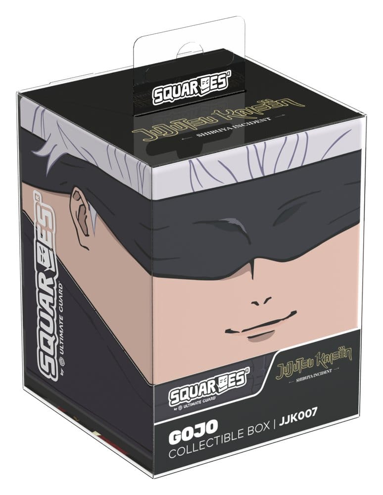 Squaroes Jujutsu Kaisen Satoru Gojo deck box, in clear retail packaging, front corner view
