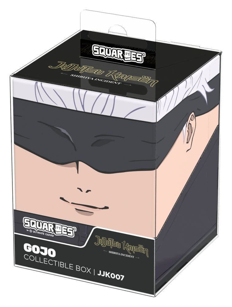 Squaroes Jujutsu Kaisen Satoru Gojo deck box, in clear retail packaging, straight-on front view