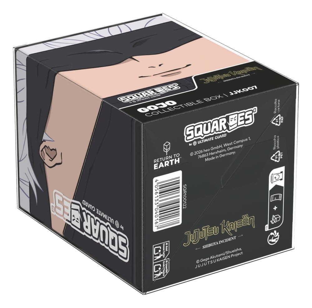 Squaroes Jujutsu Kaisen Satoru Gojo deck box, in retail packaging lying on its side, base label and barcode