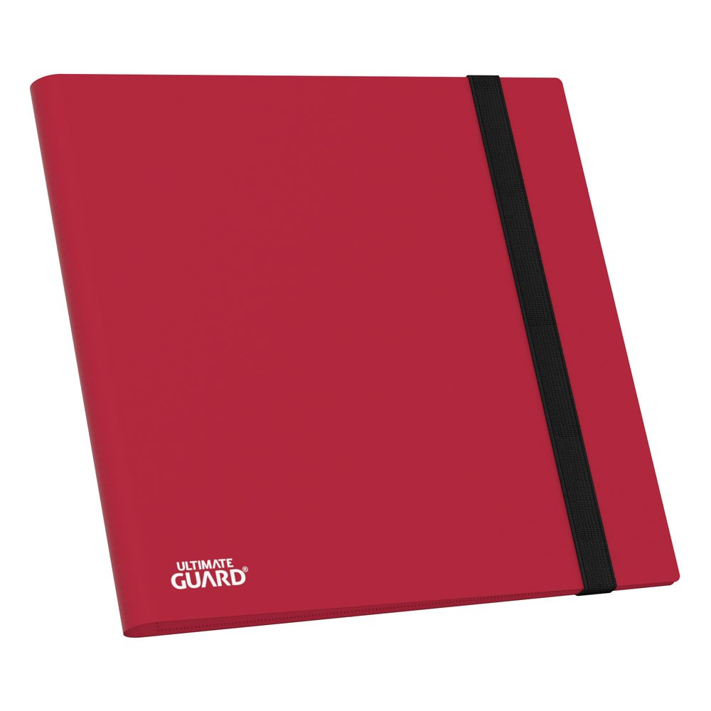 Ultimate Guard Flexxfolio 480 24-pocket binder in red, closed, flat front view with elastic strap