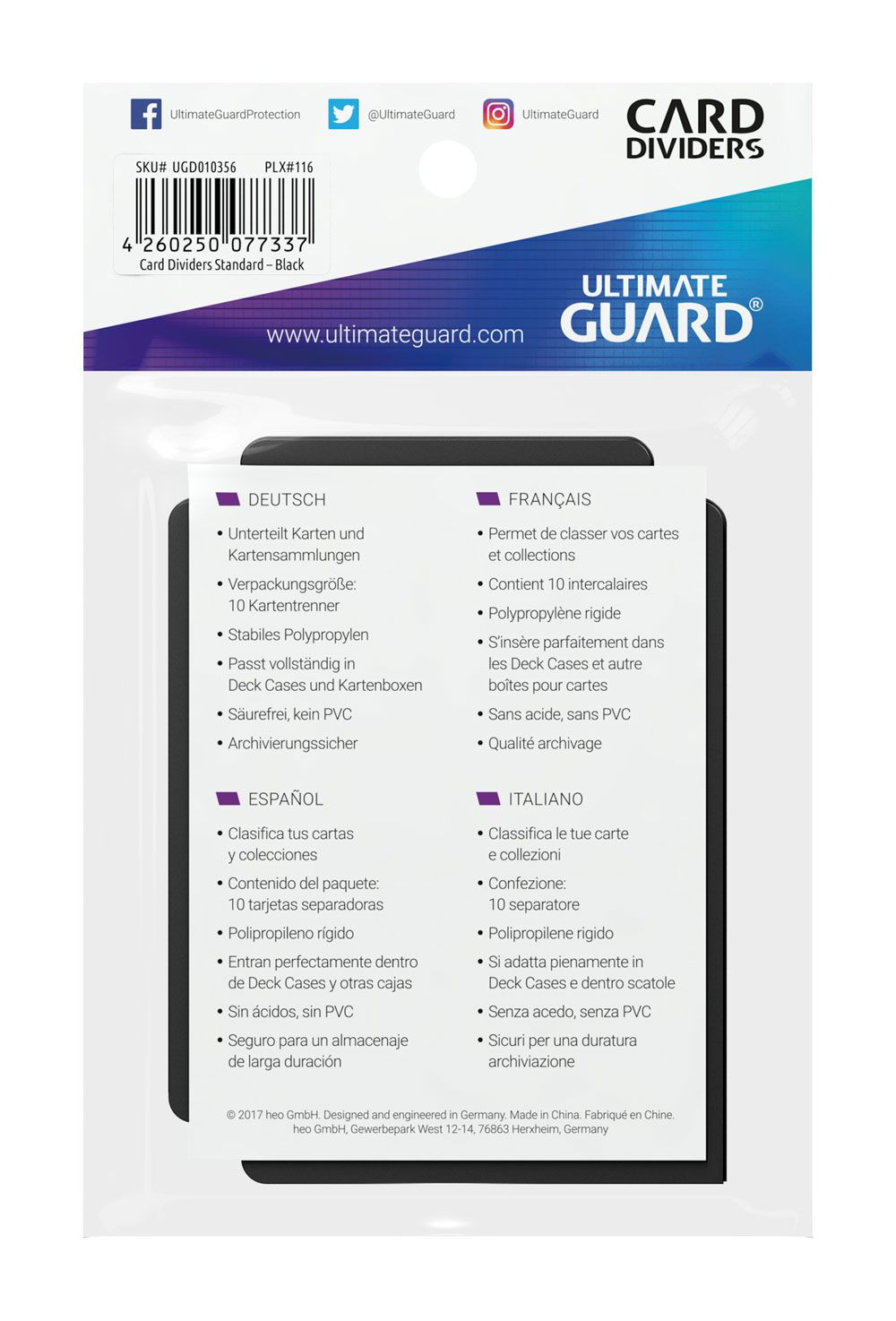 Ultimate Guard Card Dividers Standard Size Black (10) - Loaded Dice