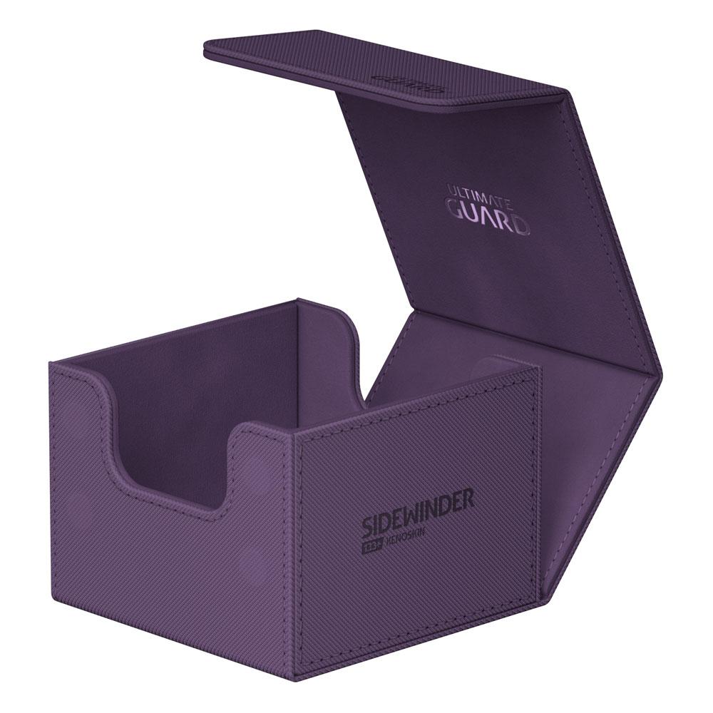 Ultimate Guard Sidewinder 133+ Xenoskin deck box in purple, lid open, empty interior