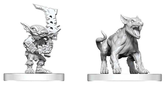 Pathfinder Battles Deep Cuts Goblin Commando & Goblin Dog unpainted miniatures, close-up of both